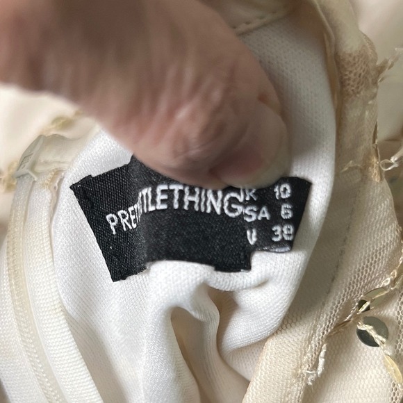 Gold‎ Sequin Fringe Mini Dress Nude Lined Party Night Out Size 6 - Picture 4 of 9